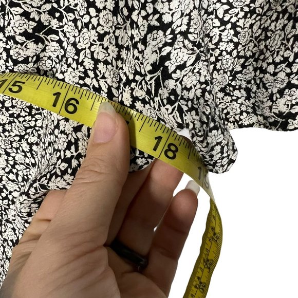 Vintage 90 Black White Micro Floral Short Sleeve Mid Tie Wide Leg Jumpsuit Small - Picture 6 of 10